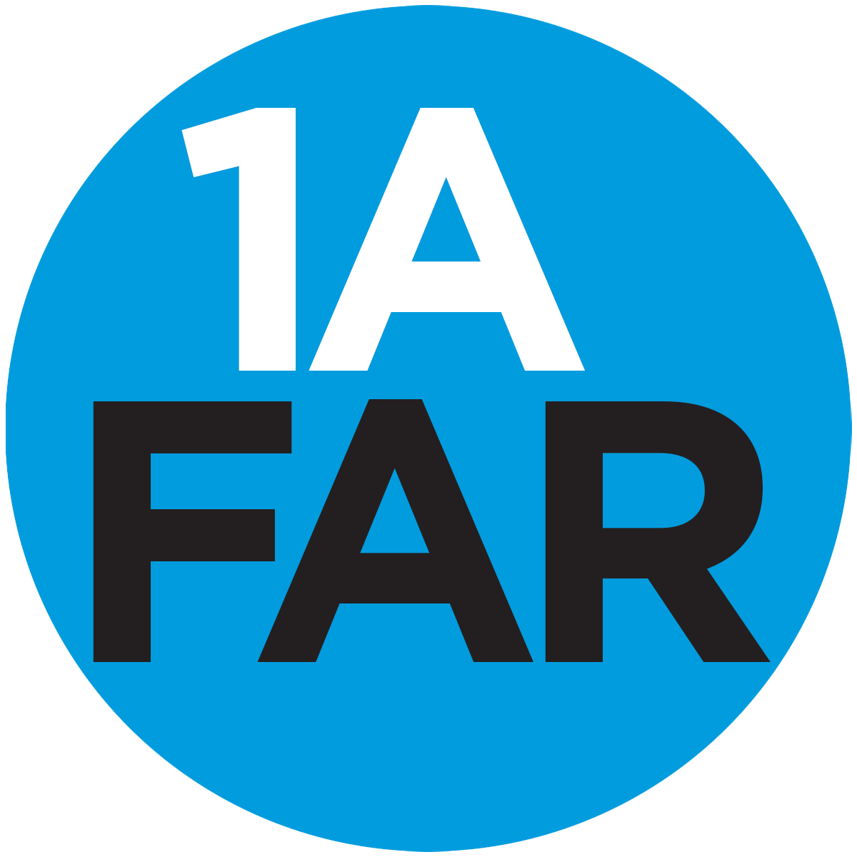 Blue circle with text that reads "1A FAR" inside of it.