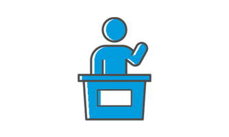 Icon showing person speaking at lectern